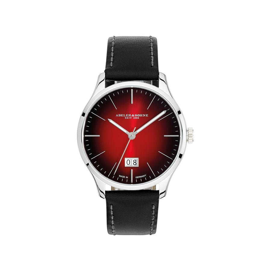 moderne Armbanduhr mit tiefrotem Ziffernblatt