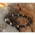 Bild in Galerie-Betrachter laden, handgefertigtes Armband SILBER & Tigerauge & ONYX - UNIKAT