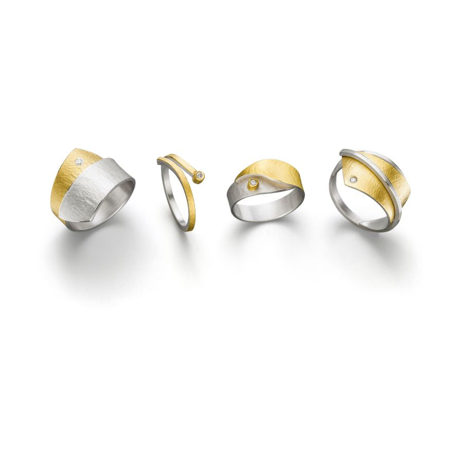 breiter bicolor Ring Silber SI 925 & Gelbgold GG 900 & Brillant
