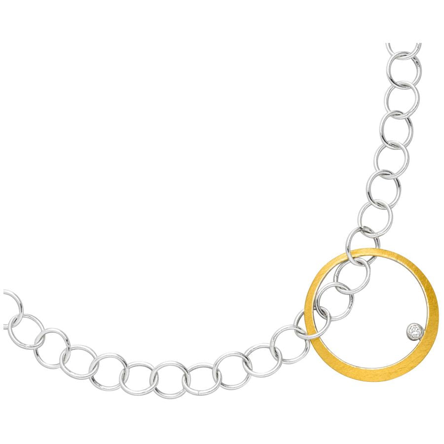 handgefertigtes Collier & Anhänger – kratzmatt Silber & Goldkombination & Brillant
