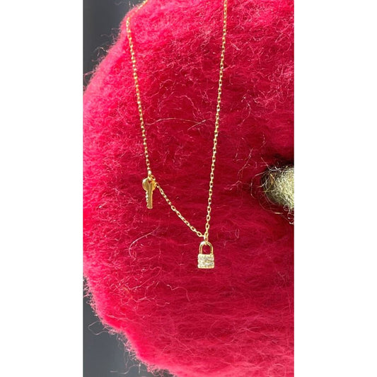 filigranes Collier mit Schloss & Schlüssel - Gelbgold