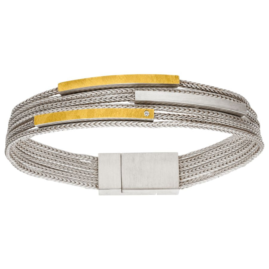 6-reihiges Armband SI 925 & Gelbgold & Brillant