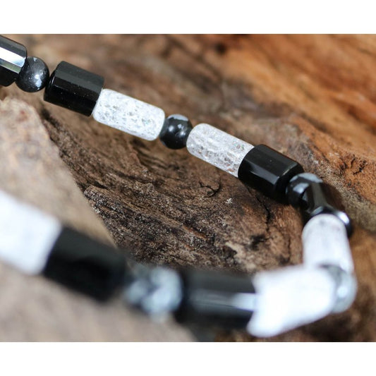 handgefertigtes Armband Onyx & Bergkristall & Schneeflocken Obsidian  - UNIKAT