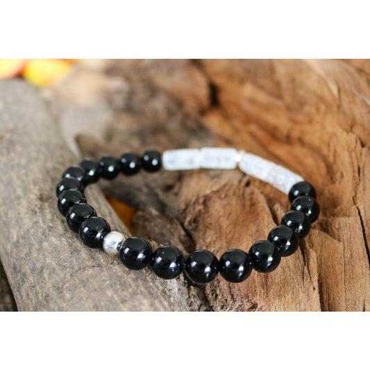 handgefertigtes Armband SILBER & Bergkristall & ONYX - UNIKAT