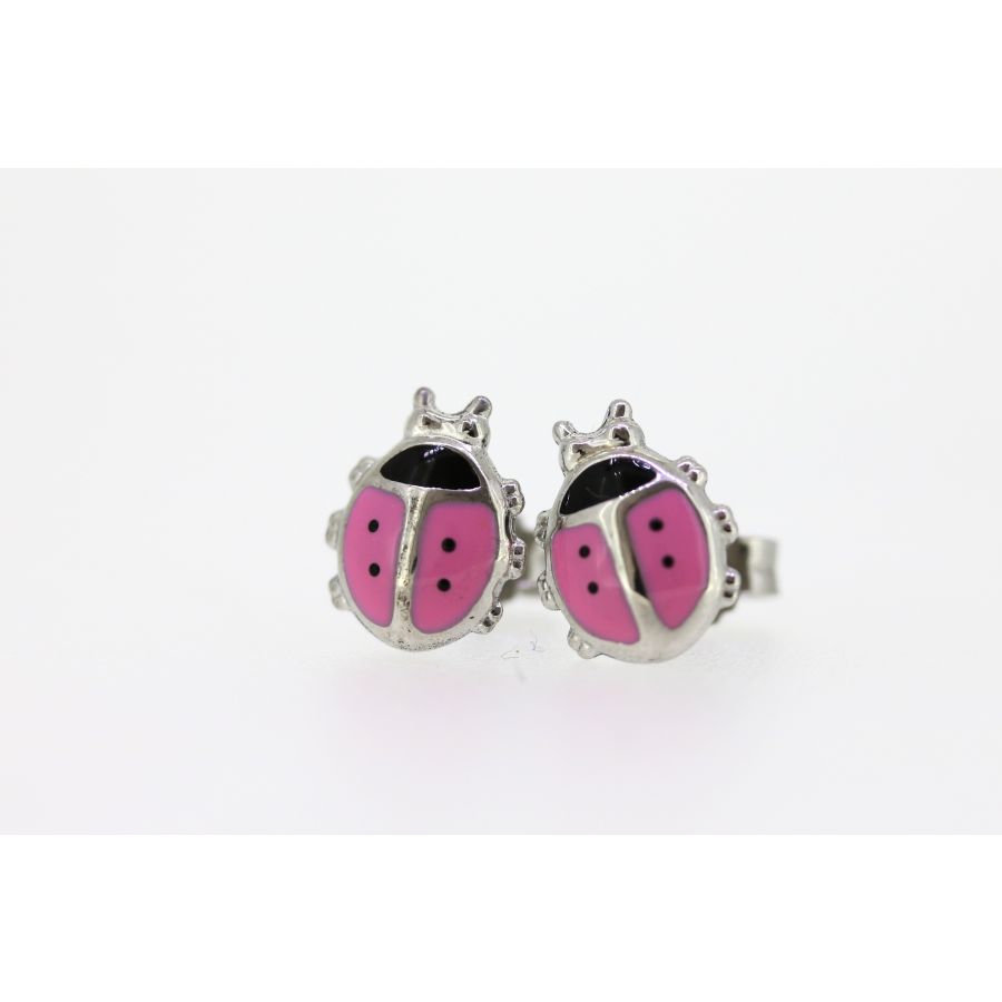Ohrstecker - Marienkäfer rosa - Silber 925