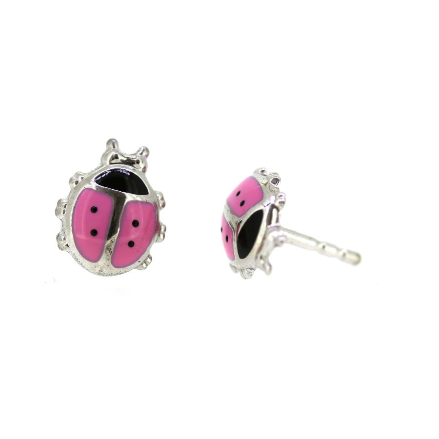 Ohrstecker - Marienkäfer rosa - Silber 925