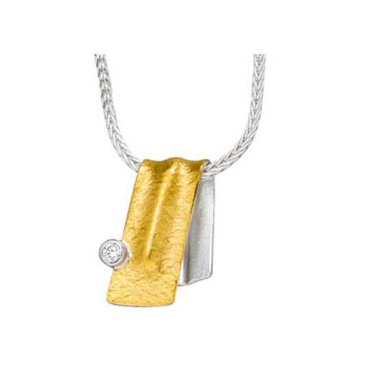 handgefertigtes Collier & Anhänger – kratzmatt Silber SI 925 & Gelbgold & Brillant