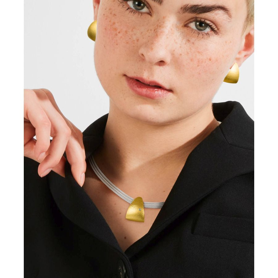 außergewöhnliches handgefertigtes Collier & Anhänger – kratzmatt Silber & Goldkombination & Brillant