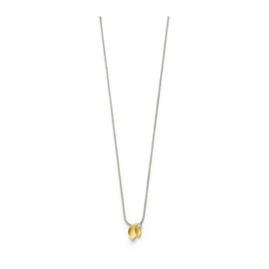 filigranes handgefertigtes Collier & Anhänger – kratzmatt Silber & Goldkombination & Brillant