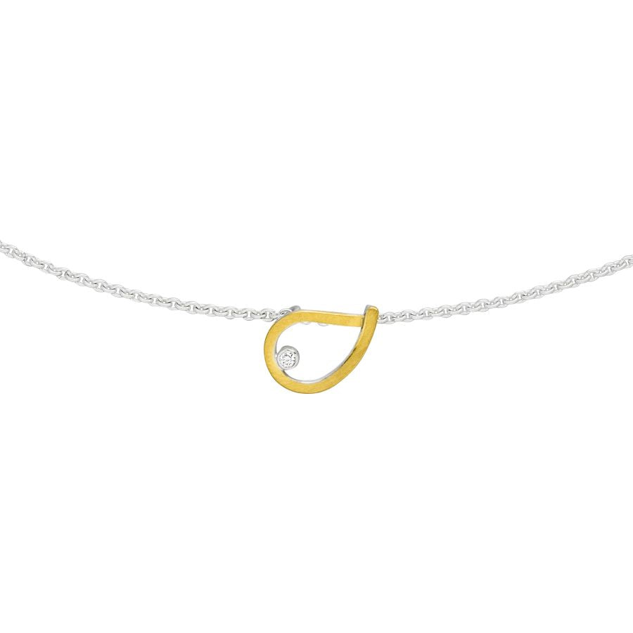 zartes handgefertigtes Collier & Anhänger – kratzmatt Silber & Goldkombination & Brillant