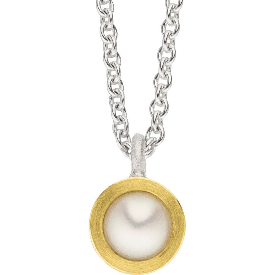 rundes handgefertigtes Collier & Anhänger – kratzmatt Silber & Goldkombination & Perle