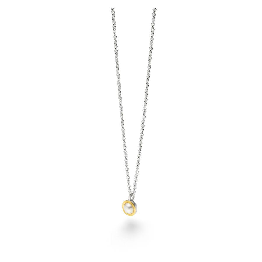 rundes handgefertigtes Collier & Anhänger – kratzmatt Silber & Goldkombination & Perle
