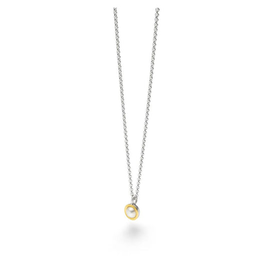 rundes handgefertigtes Collier & Anhänger – kratzmatt Silber & Goldkombination & Perle