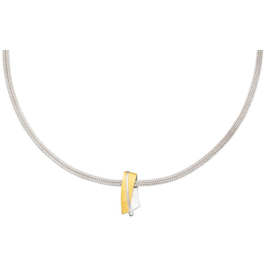 außergewöhnliches handgefertigtes Collier & Anhänger – kratzmatt Silber & Goldkombination & Brillant