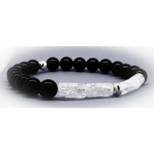 handgefertigtes Armband SILBER & Bergkristall & ONYX - UNIKAT