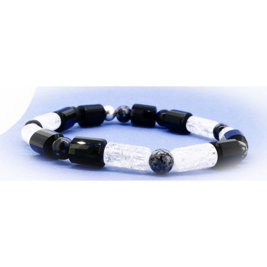 handgefertigtes Armband Onyx & Bergkristall & Schneeflocken Obsidian  - UNIKAT