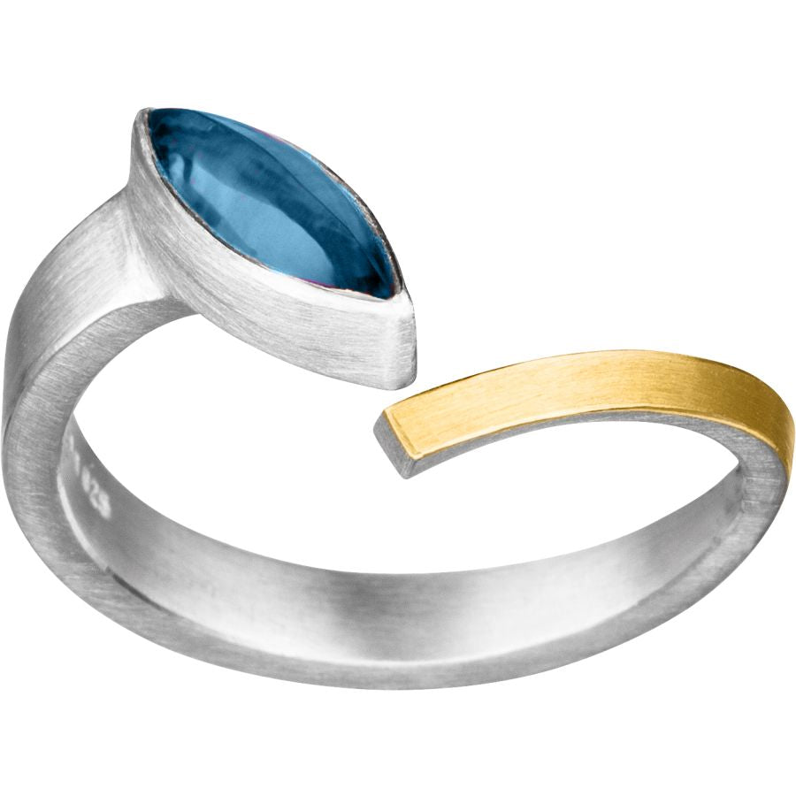 geschwungener Ring - Topas blau - Silber & Gold