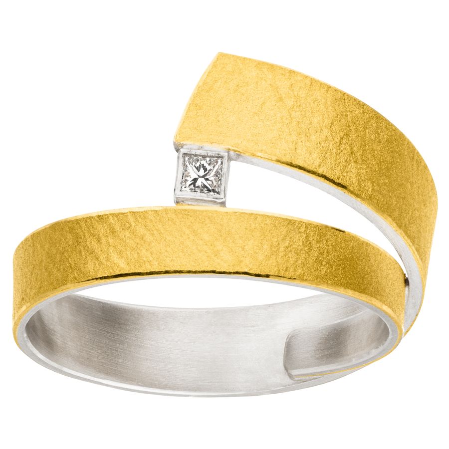 geschwungener Ring Silber SI 925 & Gelbgold & Brillant